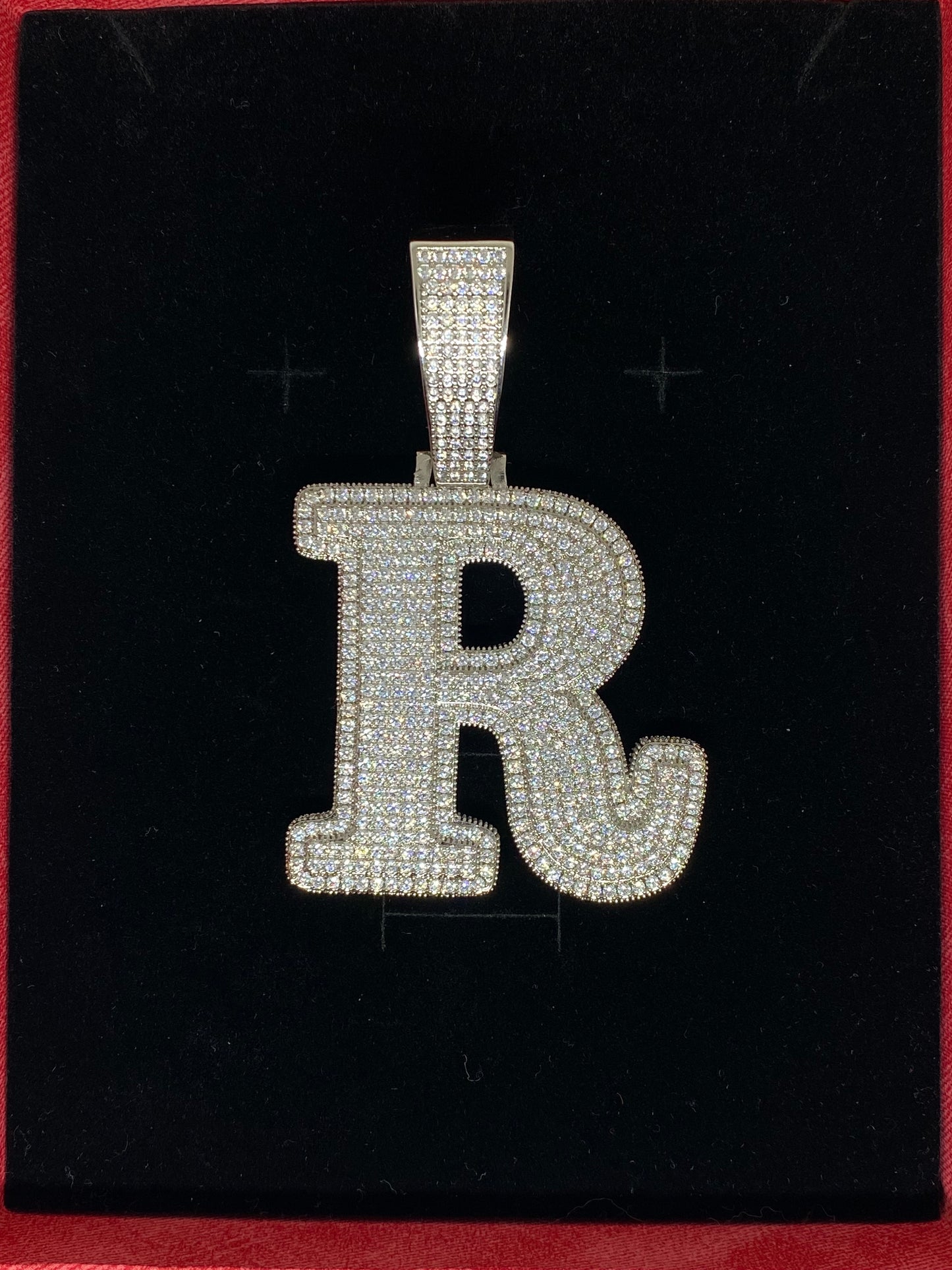 White Gold Plated R Pendant