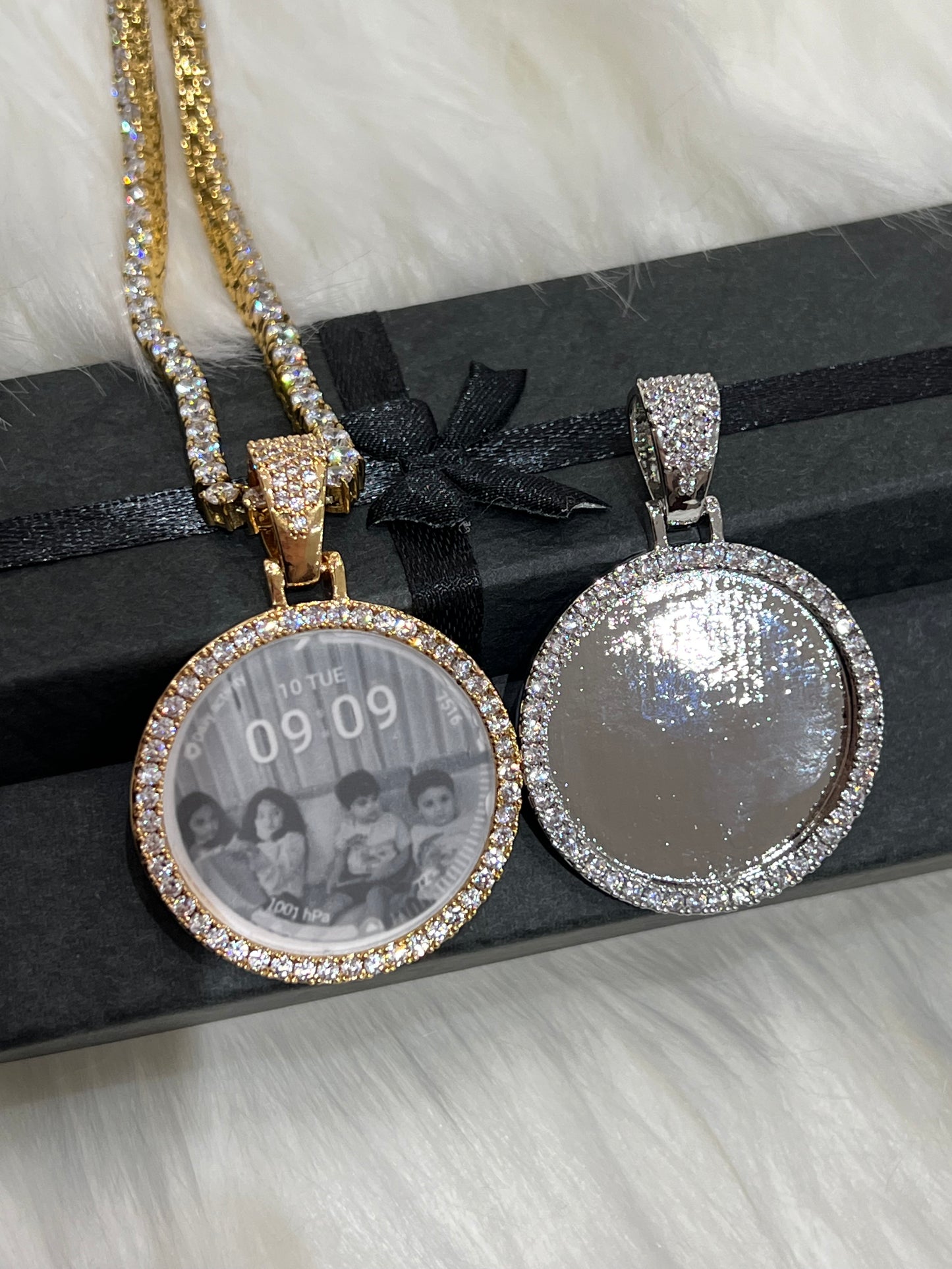 Gold Plated Photo Pendant with Cubic Zirconia