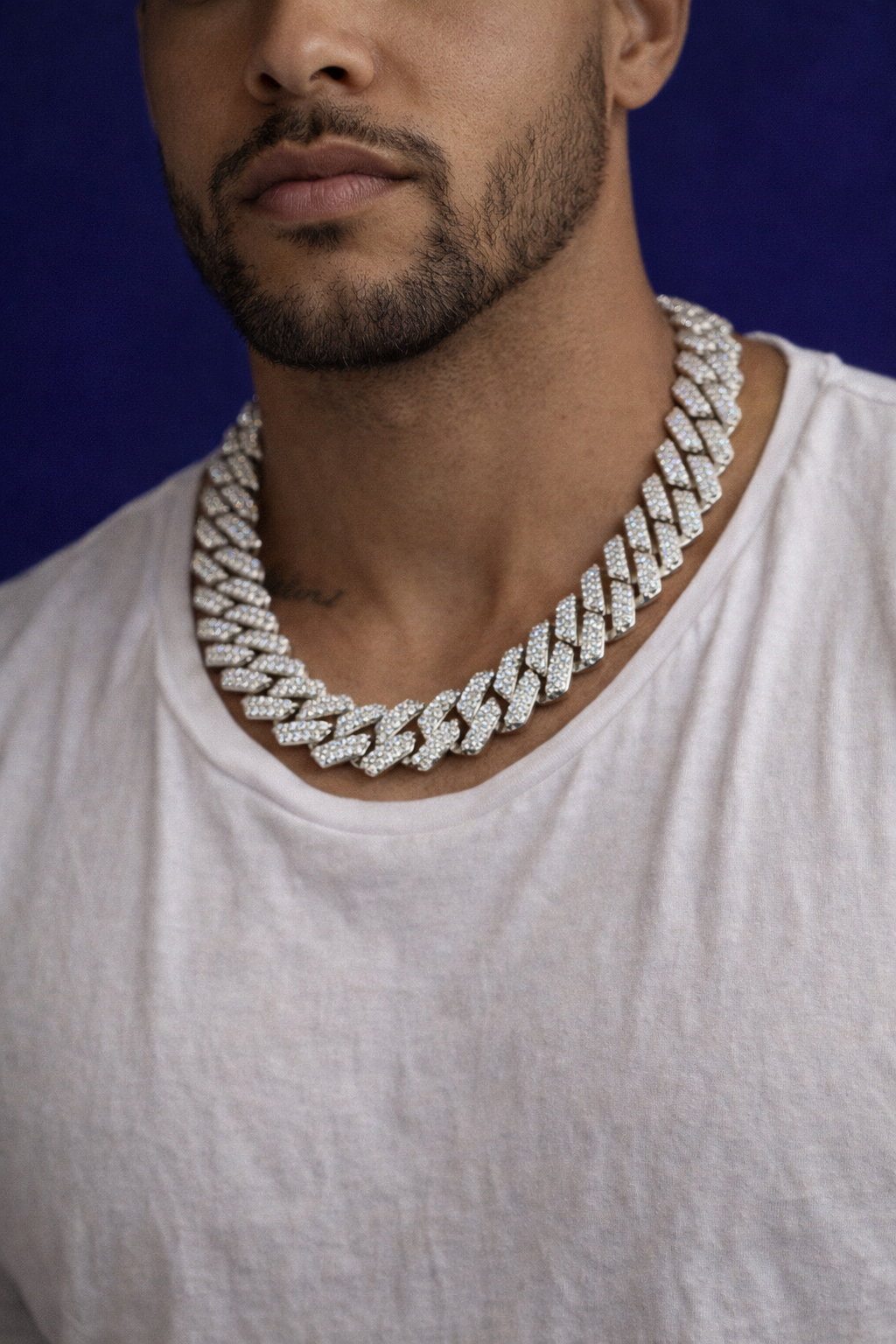Sterling Silver Chain Necklace – 22 Inch Cubic Zirconia Link Chain