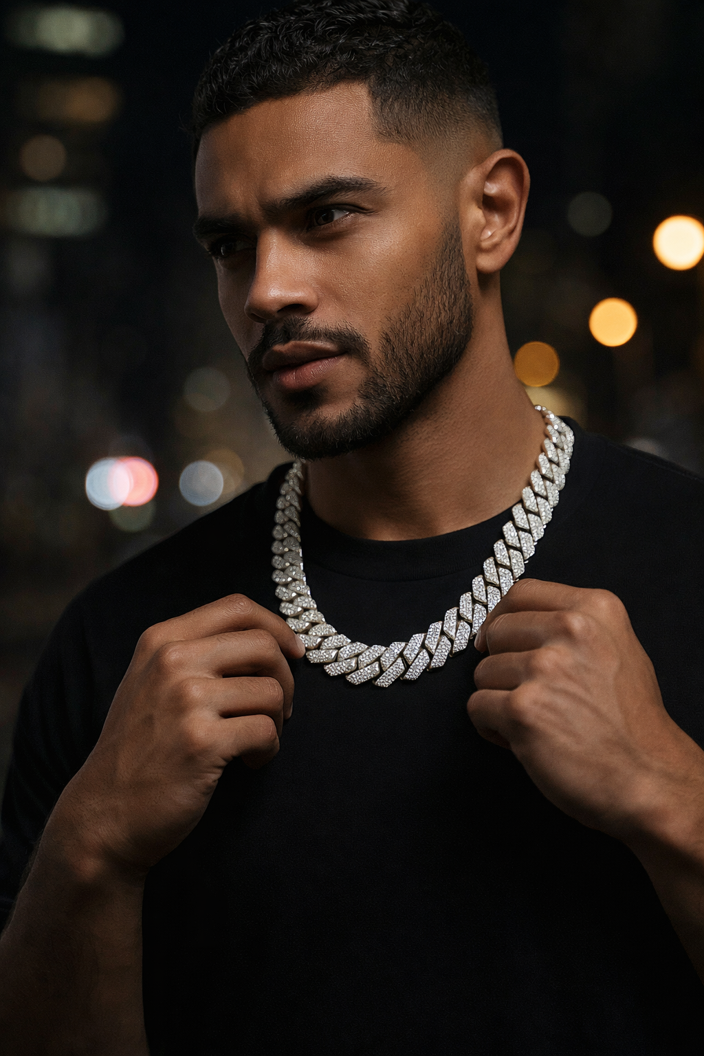 White Gold Plated Cuban Link Chain with Cubic Zirconia | Men’s Iced Necklace