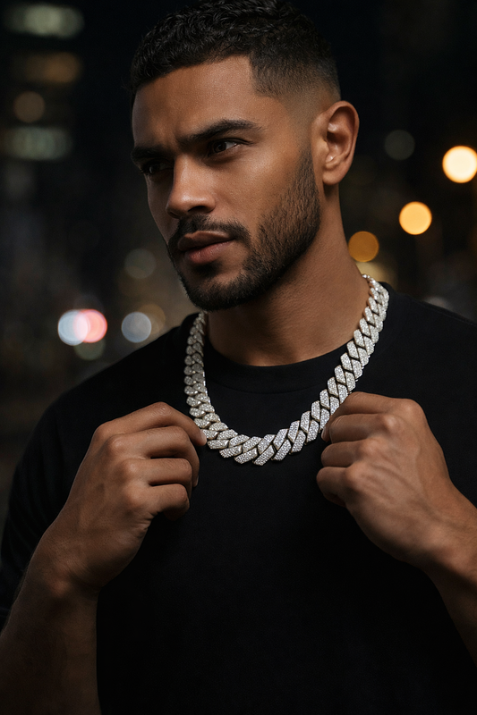 White Gold Plated Cuban Link Chain with Cubic Zirconia | Men’s Iced Necklace