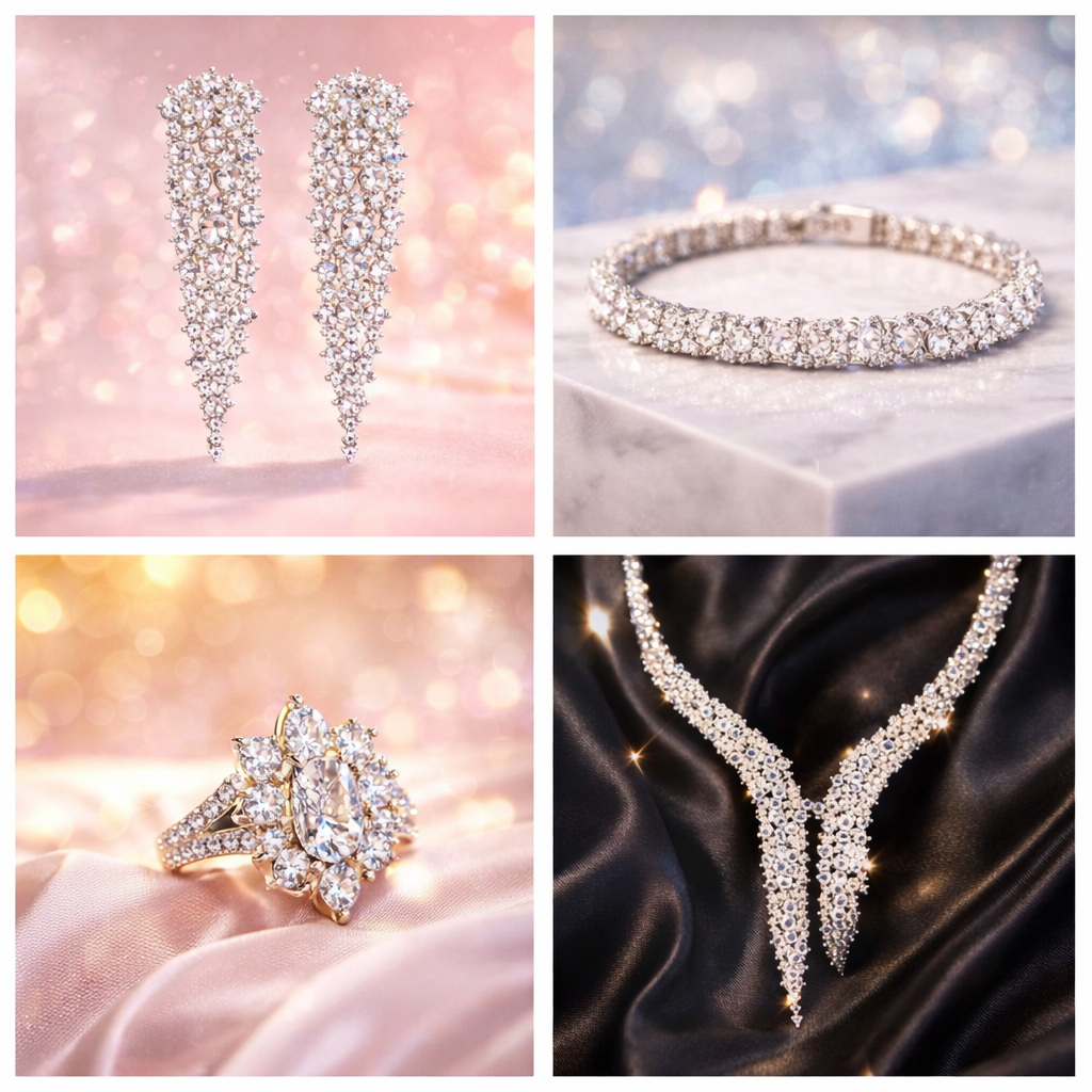 White Gold Plated 4-Piece Jewelry Set with Cubic Zirconia | Necklace, Bracelet, Ring & Earrings