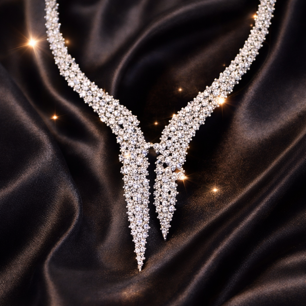 White Gold Plated 4-Piece Jewelry Set with Cubic Zirconia | Necklace, Bracelet, Ring & Earrings