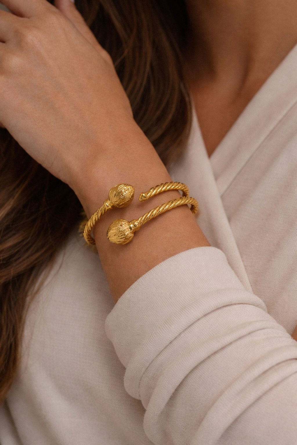 Gold Plated Decorative Bangle Bracelet | Fashion Jewelry for Women