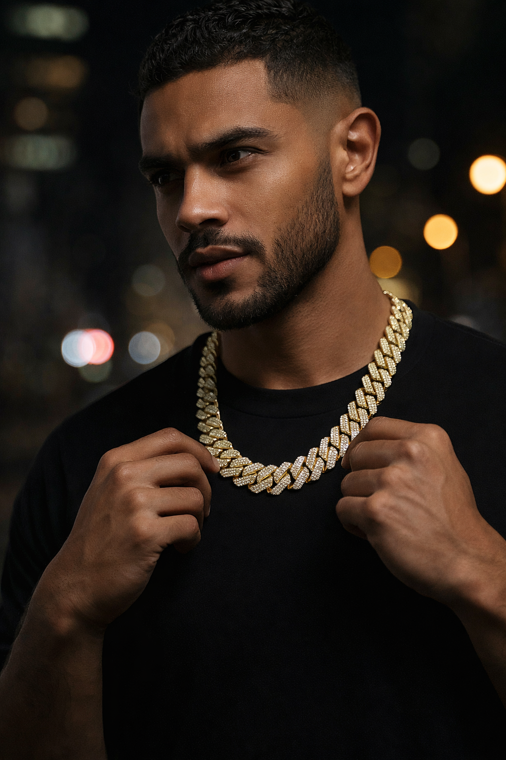 Gold Plated Cuban Link Chain with Cubic Zirconia | Men’s Statement Necklace