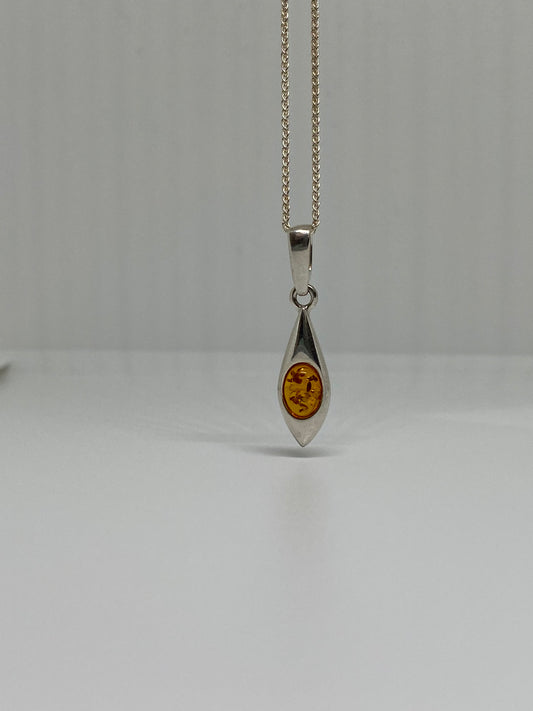 Sterling Silver with Amber gemstone pendant