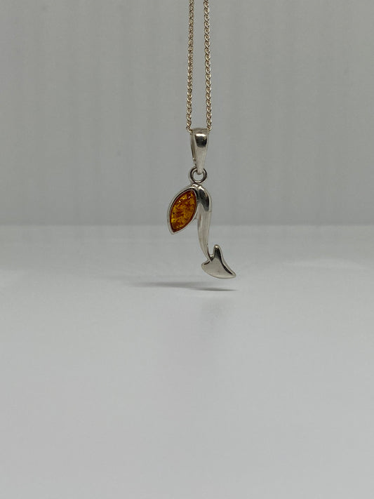 Sterling Silver With Amber Gemstone Pendant